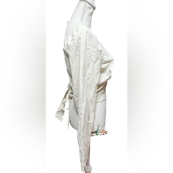 Free People Long Sleeve Crop Top Cinch Front Waist Tie Size L NWT ob1213347 - Picture 2 of 5